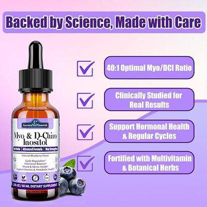Myo-Inositol & D-Chiro Inositol Supplement For Women, 40:1 Ratio Support Hormone Balance & Ovarian w. Organic Chaste Tree Berry, Ceylon Cinnamon for Healthy Cycle Regulation, Mood, Nerve