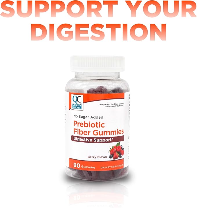 Quality Choice Prebiotic Fiber Gummy Supplement for Digestive Health - Berry Flavored Fiber Gummies, 90 Count Bottle with 30 Days Supply, for Daily Recommended Fiber
