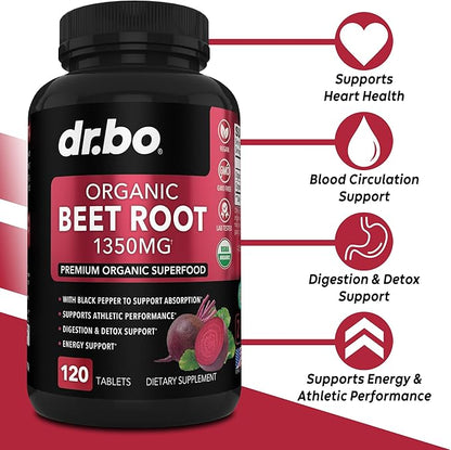 Organic Beet Root Capsules Supplements - 1350mg Beetroot Powder Extract Pills, Organic Beet Root Powder Supplement, Super Nitric Oxide Beets High Circulation Total Vitamins Support - 120 Beets Tablets