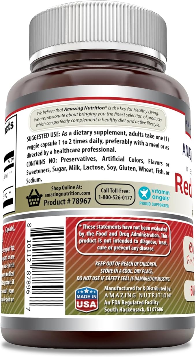 Amazing Formulas Red Yeast Rice 600 Mg Plus Coq10 50 Mg | Veggie Capsules Supplement | Non-GMO | Gluten Free | Made in USA (60 Count)
