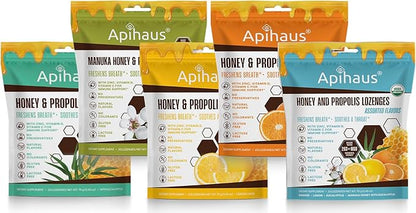 Honey and Propolis Lozenges Lemon Flavor, Freshens Breath - Soothes a Throat- Immune Support with Vitamin C, Vitamin D and Zinc, 20 Count