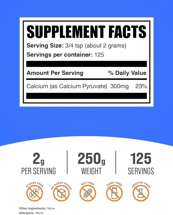 BulkSupplements.com Calcium Pyruvate Powder - Calcium Supplement - Vegan Calcium Supplements - Calcium Supplements for Women - Calcium For Women - Calcium Powder (250 Grams - 8.8 oz)