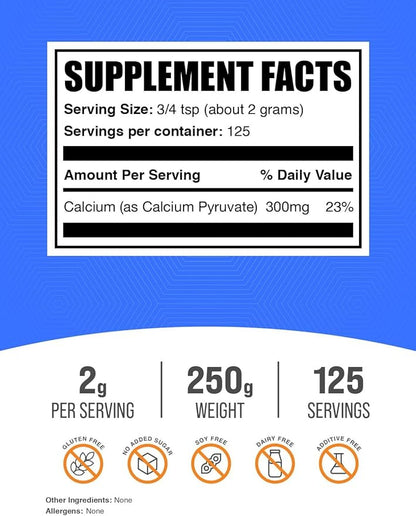 BulkSupplements.com Calcium Pyruvate Powder - Calcium Supplement - Vegan Calcium Supplements - Calcium Supplements for Women - Calcium For Women - Calcium Powder (250 Grams - 8.8 oz)