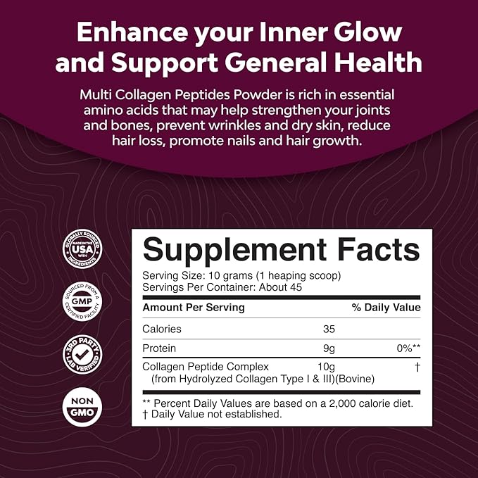 Multi Collagen Protein Powder for Women and Men - Keto Hydrolyzed Collagen Peptides 45 Servings Hair Skin and Nails Vitamins - Unflavored Bovine Type 1 3 for Bone Joint Support