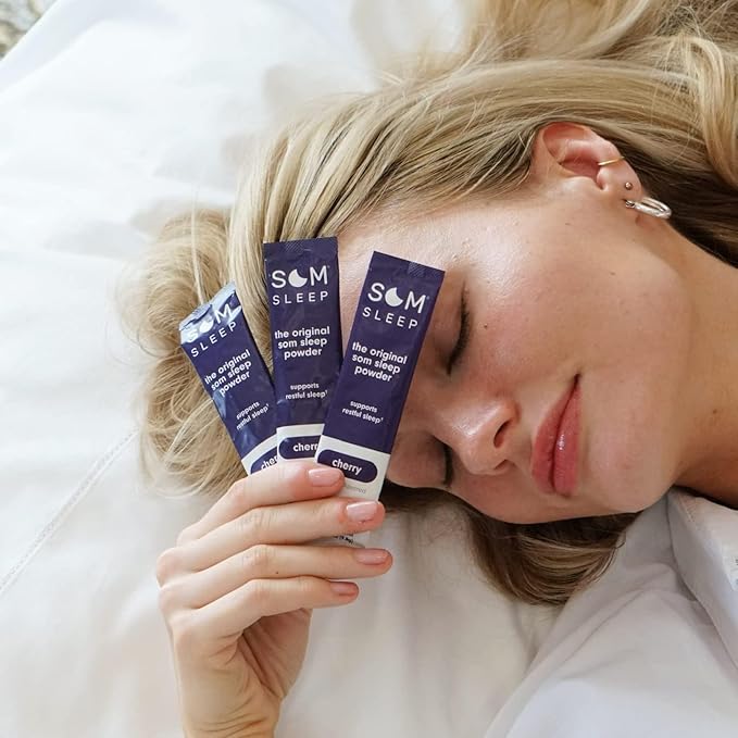 Som Sleep, Calm Sleep Aid Powder Drink Mix, 3mg Melatonin, Magnesium, Vitamin B6, L-Theanine & GABA – Vegan, Zero Sugar, Keto Friendly – Cherry, 30-Pack