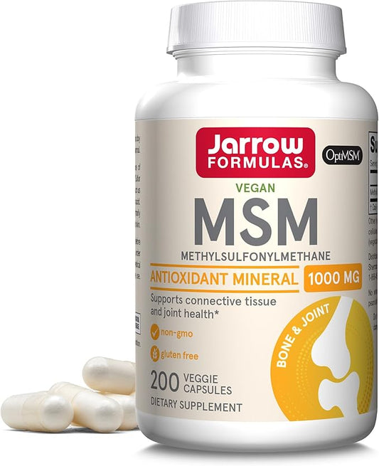 Jarrow Formulas® MSM Capsules, 1,000 mg, Methylsulfonylmethane, Joint Health Support, 200 Capsules, Up To 200 Servings
