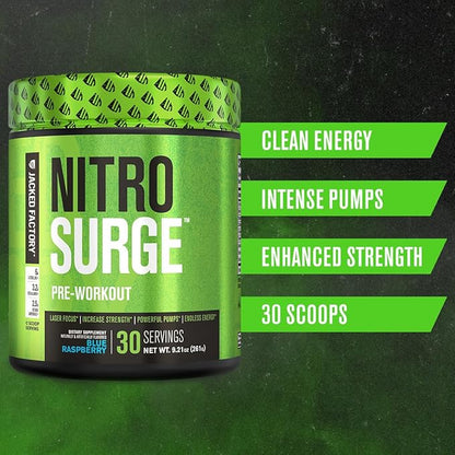 Jacked Factory NITROSURGE Pre Workout Supplement - Instant Strength Gains & Intense Pumps (30 Servings, Sour Peach Rings) & Creatine Monohydrate for Muscle Growth (30 Servings, Unflavored)