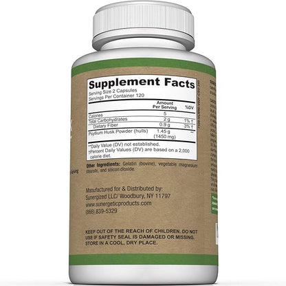 Premium Psyllium Husk Fiber Supplement 1450mg, 240 Capsules