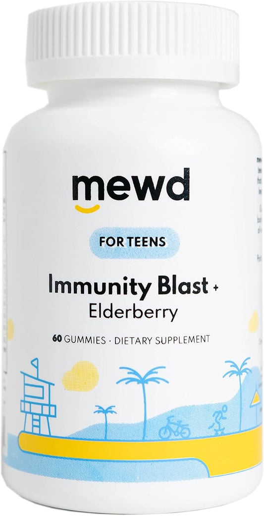 MEWD Teen and Kids Elderberry Immunity Multivitamin Gummies -Zinc, Vitamins A,C,D3,B12 for Immune Support,Brain Health, Focus, Made in USA, Girls and Boys.
