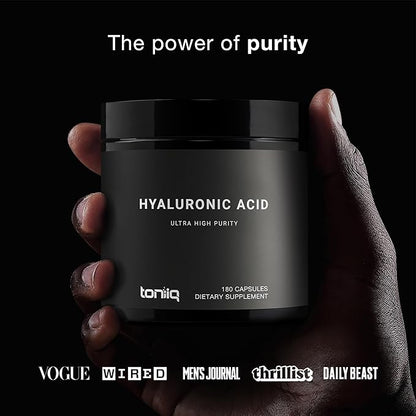Hyaluronic Acid Supplements – Lab Tested 95% Ultra High Purity – Fermented and Bioavailable with Vitamin C – Third Party Lab Tested – 180 Capsules