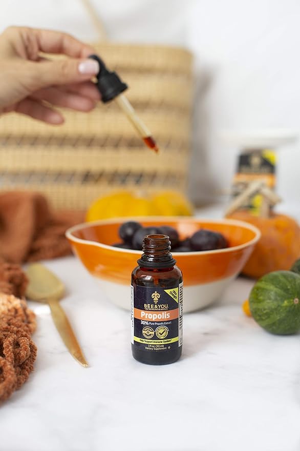 Bee and You Propolis Liquid Extract Drops, 30% Propolis, Ultra Pure, Immune Support Supplement, Sore Throat, Allergy Relief, Respiratory, Antioxidants, Keto, Paleo, Gluten-Free, 1 Fl Oz