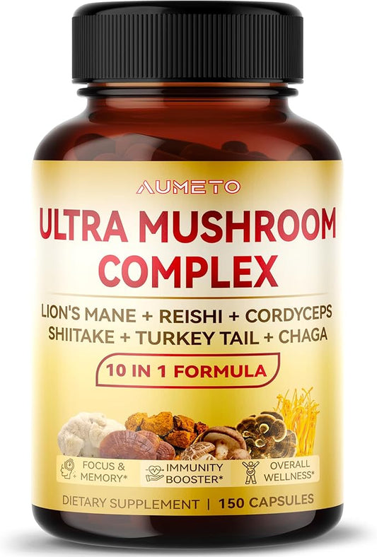 Ultra Mushroom Complex 10 in 1 Formula - with Lion's Mane Reishi Cordyceps Shiitake Turkey Tail Chaga (150 Count (Pack of 1))