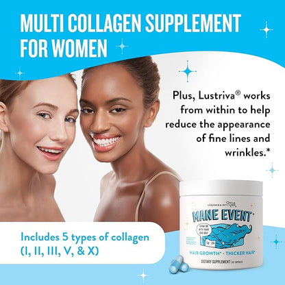 Legendairy Milk Mane Event™ - Hair Skin and Nails Vitamins with Collagen Peptides, Biotin & Lustriva® - Hair Vitamins for Women - Supplement Promotes Hair Growth for Thicker & Fuller Hair