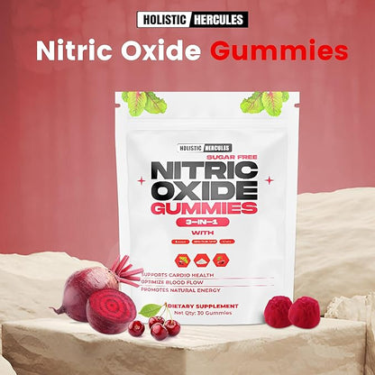 Nitric Oxide Gummies - Nitric Oxide Supplements for Men - Sugar-Free Beet Root & Cherry Chews for Energy & Circulation - Supports Heart Health & Blood Flow - Vegan, Non-GMO, 30 Count