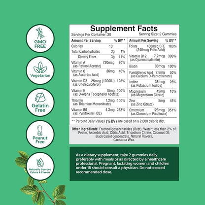 Teen Multivitamin Gummies 12-17 - Teen Boys & Girls Gummy Vitamins for Better Skin, Immune Strength, Mood & Energy Support - Teenage Girl & Boy Supplements with Zn, Mg, Vitamin A, C, D & E - 60 Ct