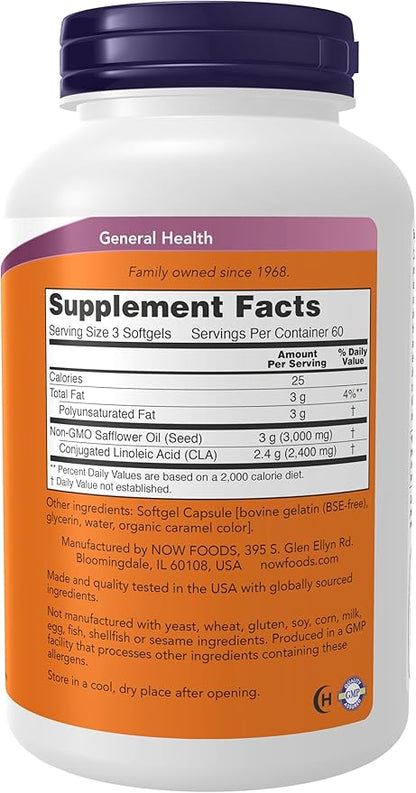 NOW Supplements, CLA (Conjugated Linoleic Acid) 800 mg, 180 Softgels