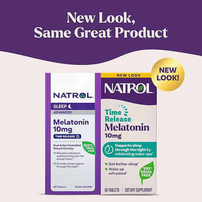 Natrol Sleep Advanced Melatonin Time Release Tablets, Nighttime Sleep Aid, 10mg, 60 Count
