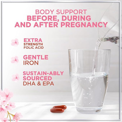 Women's Prenatal Multivitamin with Folic Acid + DHA, Essential Prenatal Vitamins with Folate, Omega 3, Vitamin D3, B6, B12 & Iron, Pregnancy Support Supplement for Mom and Baby - 60 Softgels