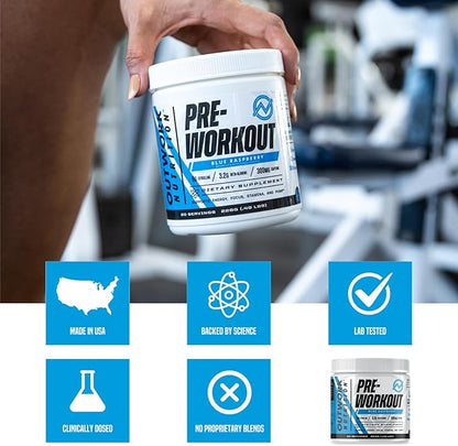 Outwork Nutrition Pre-Workout for Men & Women, Pre Workout Without Creatine, Nootropic Pre Workout Powder with Citrulline Malate, Beta Alanine, Taurine, Rhodiola & Caffeine (Blue Raspberry)