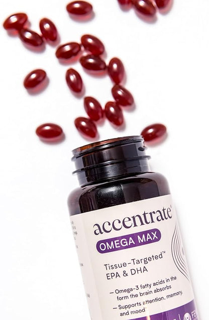 Accentrate Omega MAX w/LYSOVETA LPC | EPA & DHA Supplements for Brain Health | Focus, Memory, & Mood | 6X Better Absorption Than Fish Oil | Omega-3 Fatty Acid Supplements | 90 Softgels (Month)