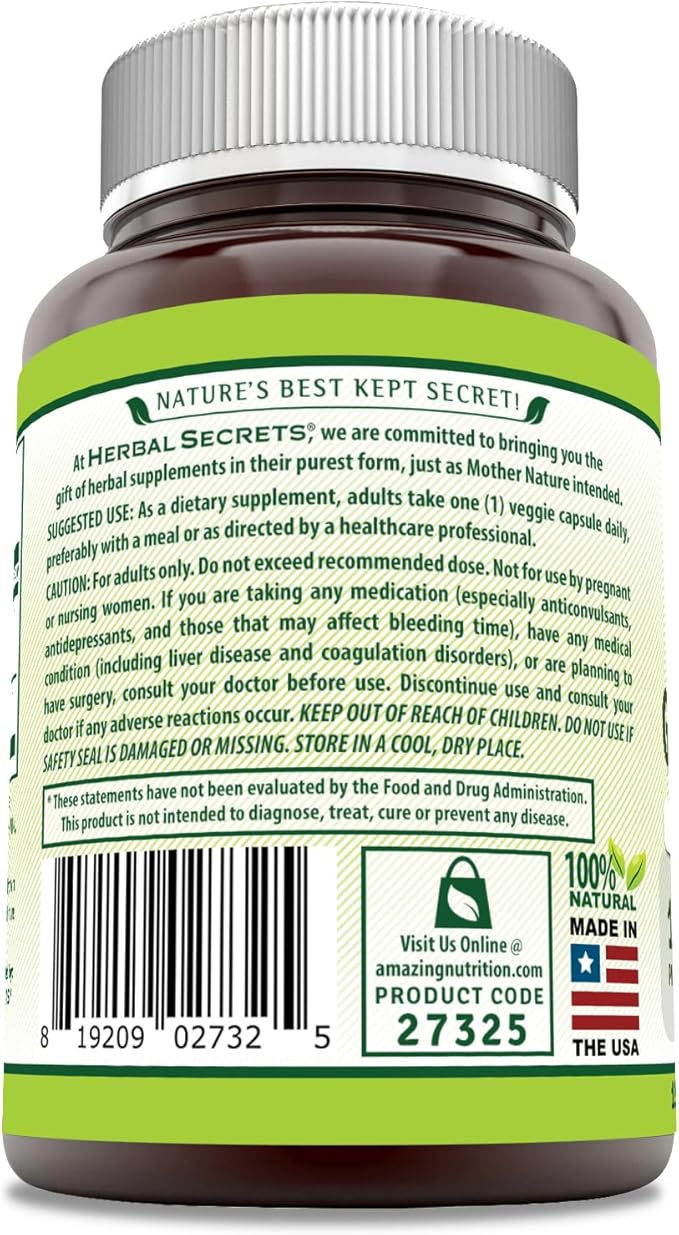 Herbal Secrets Ginkgo Biloba Double Strength Supplement | 120 Mg | 120 Veggie Capsules | Non-GMO | Gluten-Free | Made in USA