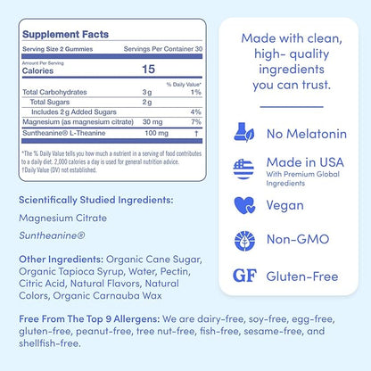 FIRST DAY Magnesium for Kids Gummies – Calm Kids Magnesium Citrate Gummies to Support Sleep & Relaxation – Bedtime Supplement with Suntheanine® L-Theanine, NO Melatonin - Strawberry - 30-Day Supply