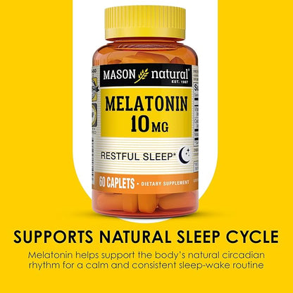 MASON NATURAL Melatonin 10 mg with B6 and Calcium, Natural Sleep Aid, Supports Healthy Sleep & Rest, 60 Caplets (Pack of 3)