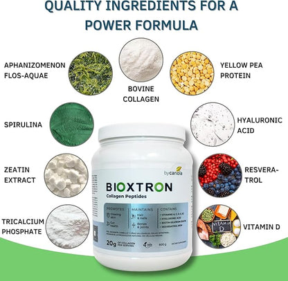 Bioxtron Collagen Peptides Powder - Skin Support, Hair & Nails Support - Stem Cell Renewal Bones & Joinst Support - Type I Collagen - AFA Hyaluronic Acid - 21 Oz