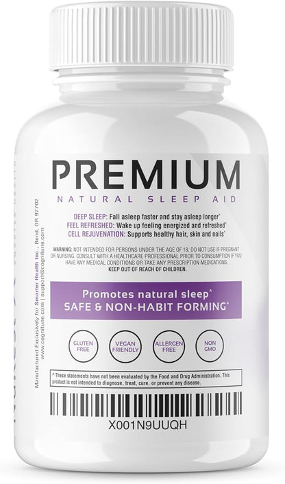 CogniTune Natural Sleep Supplement - Non Habit Forming Sleeping Pills, Non Drowsy Herbal Sleep Aid Formula w/Melatonin, Valerian Root, Lemon Balm, Chamomile, GABA, L-Theanine, Magnesium, Amino Acids