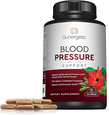 Premium Blood Pressure Support Supplement for Cardiovascular & Heart Health with Garlic, Hawthorn & Hibiscus (90 Capsules)