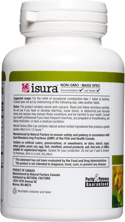 HerbalFactors by Natural Factors, Ultra-Lax Herbal Formula, Gently Supports Relief from Occasional Constipation, 90 tablets (90 servings)