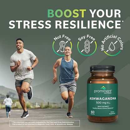 Prominent Nutrition Ashwagandha Supplement - Clinically Researched Shagandha® Root Extract for Healthy Mood & Stress Support, Standardized to 2.5% Withanolides, 500 mg, 60 Vegan Capsules