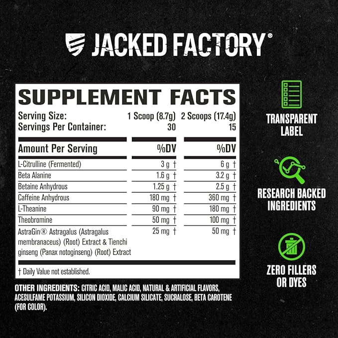 Jacked Factory NITROSURGE Pre Workout Supplement - Instant Strength Gains & Intense Pumps (30 Servings, Sour Peach Rings) & Creatine Monohydrate for Muscle Growth (30 Servings, Unflavored)