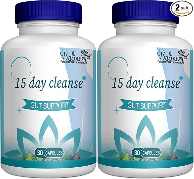 15 Day Cleanse, Gut and Colon Support, Advanced 15 Day Gut Cleanse Detox for Women & Men with Senna, Cascara Sagrada & Psyllium Husk, Non-GMO, 30 Capsules