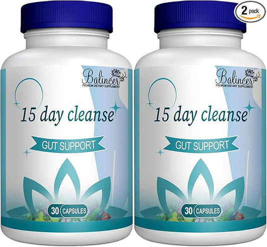 15 Day Cleanse, Gut and Colon Support, Advanced 15 Day Gut Cleanse Detox for Women & Men with Senna, Cascara Sagrada & Psyllium Husk, Non-GMO, 30 Capsules