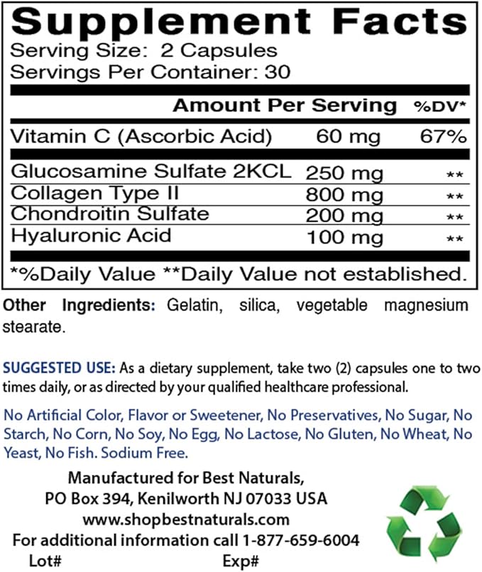 Best Naturals Hyaluronic Acid 100 mg 60 Capsules - Support Healthy Joints and Youthful Skin