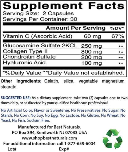 Best Naturals Hyaluronic Acid 100 mg 60 Capsules - Support Healthy Joints and Youthful Skin