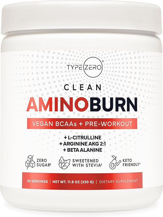Type Zero AminoBurn - Natural Pre Workout + BCAA (Tropical Punch | 30serv) Sugar Free BCAAs Amino Acids Supplement Keto Preworkout, Amino Preworkout and Post Workout Drink