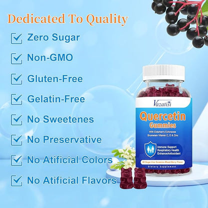 Quercetin Gummies for Kids, Adults Women Men, Quercetin with Bromelain Elderberry Vitamin C Zinc Echinacea Immune Support Supplement, Mixed Berry Flavor 60 Cts