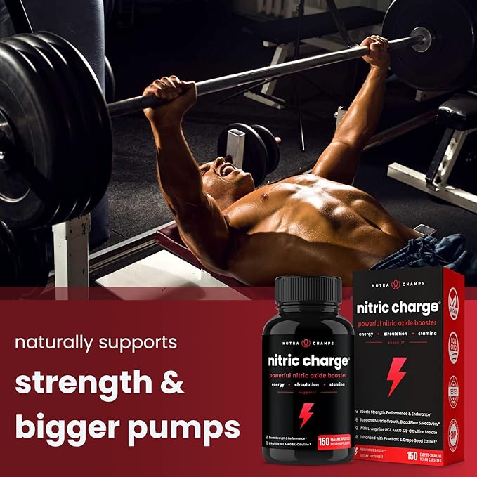 NutraChamps L-Arginine Capsules and Nitric Charge Capsules 2 Pack Bundle