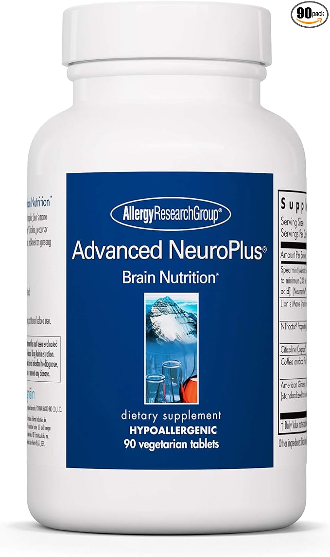 Allergy Research Group Advanced NeuroPlus Supplement - Memory & Focus Support, for Brain Function Health, Lion's Mane, Vegetarian Capsules - 90 Count