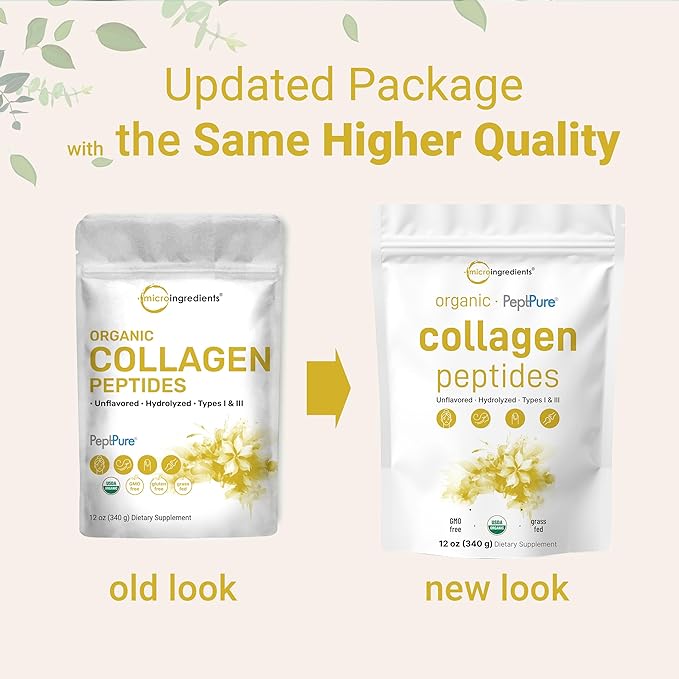 Micro Ingredients Organic Hydrolyzed Collagen Peptides Powder, 12oz | Type I & III Bovine Collagen for Women & Men | High Absorption | Unflavored, Keto & Paleo Friendly | Easy to Mix, Non-GMO