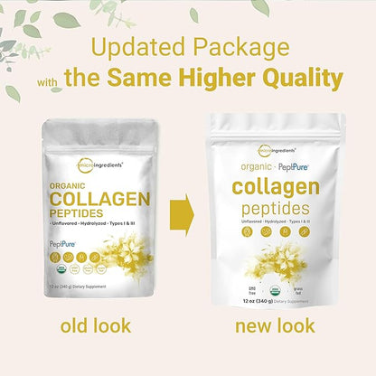 Micro Ingredients Organic Hydrolyzed Collagen Peptides Powder, 12oz | Type I & III Bovine Collagen for Women & Men | High Absorption | Unflavored, Keto & Paleo Friendly | Easy to Mix, Non-GMO