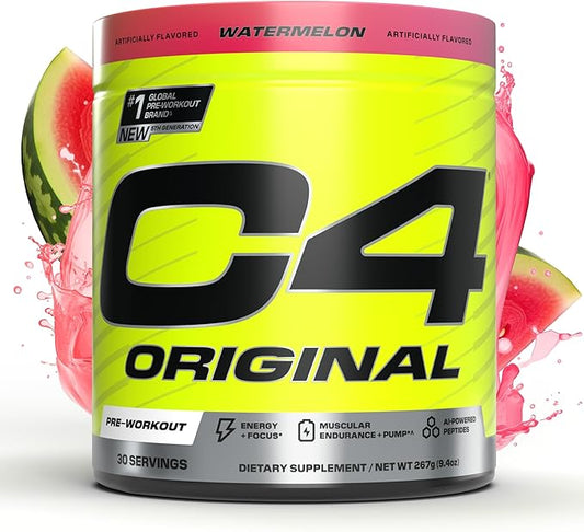 Cellucor C4 Original Pre Workout Powder Sugar Free for Men & Women 200mg Caffeine + CarnoSyn Beta-Alanine + Creatine + AI Peptides - Watermelon, 30 Servings
