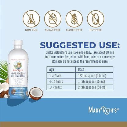 MaryRuth's Liquid Nighttime Multimineral | NO Melatonin | Bedtime Routine | Magnesium Citrate | Calcium | Zinc | Vitamin D3| Available in 4 Flavors | Vegan | Sugar Free | Gluten Free | 15.22 Oz
