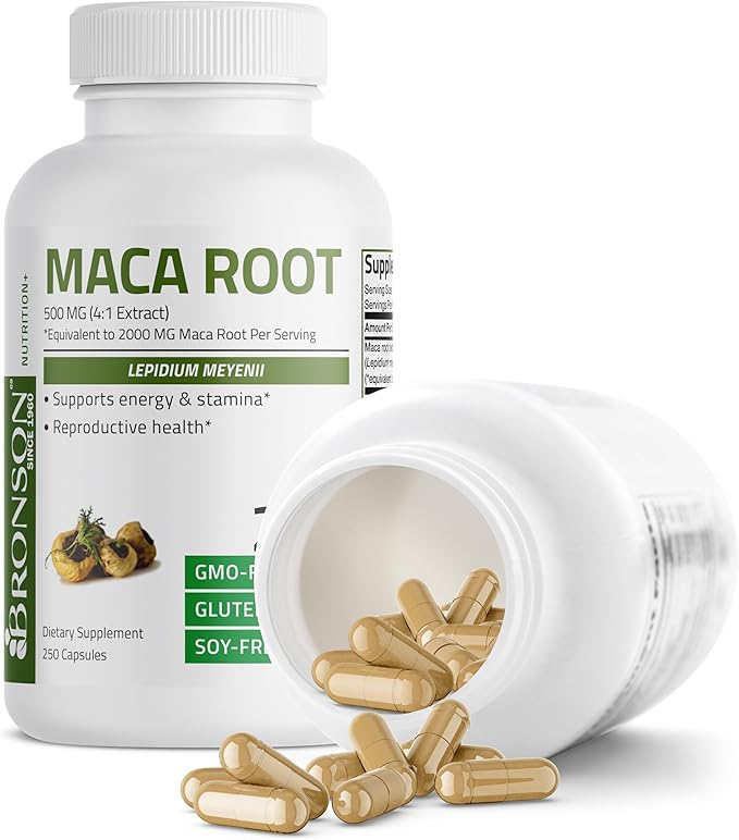 Bronson Maca Root Lepidium Meyenii Non-GMO, 250 Vegetarian Capsules