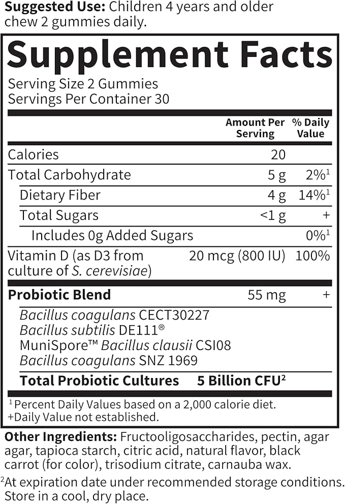 Garden of Life Dr Formulated 5 Billion CFU Prebiotic Fiber, Probiotic and Vitamin D3 Gummies for Kids Digestive & Immune Health – Gluten Free, Non GMO, No Added Sugars, Strawberry Flavor, 60 Gummies