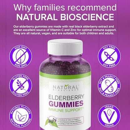 Sambucus Elderberry Gummies with Vitamin C & Zinc, Immune Support for Adults & Kids, Daily Antioxidant & Wellness Boost, 180 Vegan, Gluten-Free, Chewable Elderberry Gummies