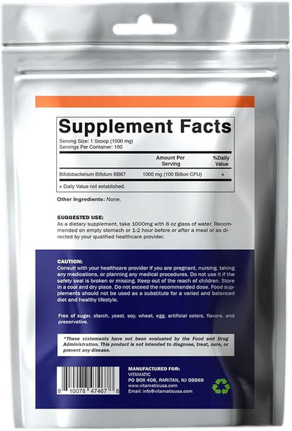 Vitamatic Bifidobacterium Bifidum Probiotic Powder - Digestive Health Support - 100 Gram (3.5 OZ) - 100 Servings