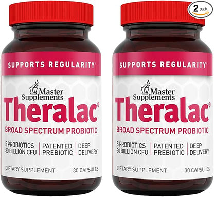 Master Supplements Theralac - 30 Capsules, Pack of 2 - Multi-Strain Probiotic for Optimal Gut Health + Gas & Bloating Relief - Gluten Free - 60 Servings